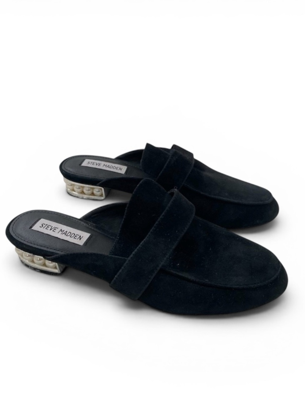 Steve Madden Leather Suede Black Mules with Pearl Detail Size 8.5